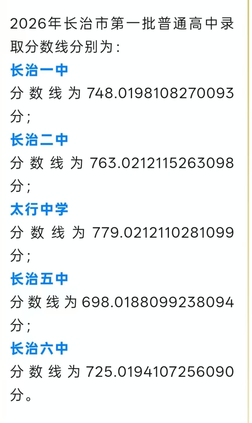 长治中考分出来了。我有个大胆的想法，如果各个学校都还这样发展，十年左右，六中分数