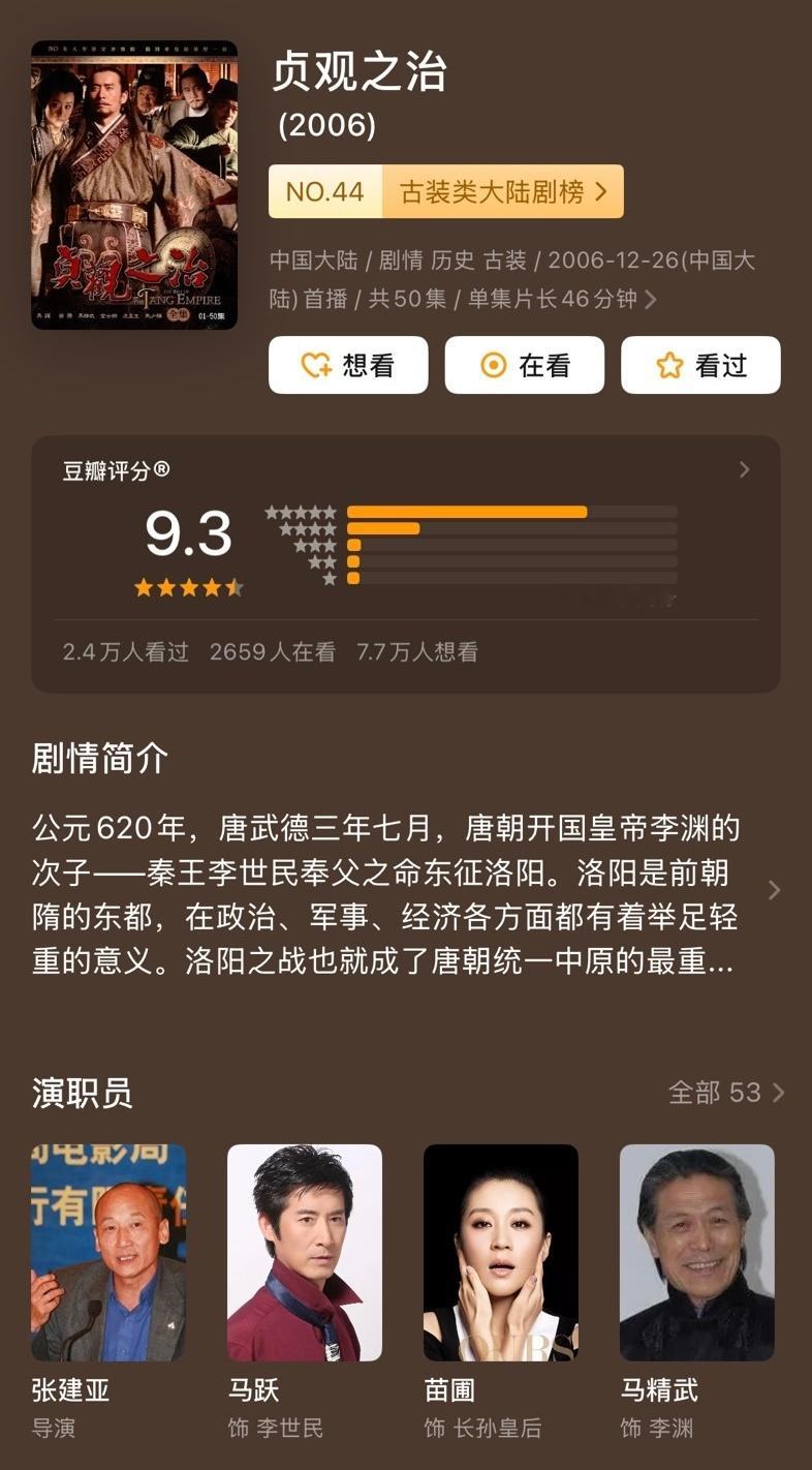 最近在看的两部历史剧《朱元璋》（胡军主演）和《贞观之治》。《朱元璋》我...