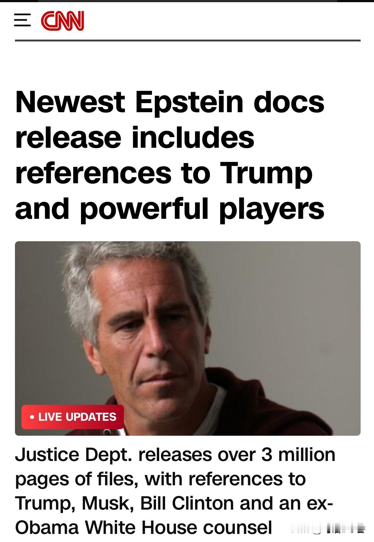 一月30日，美调查委员会再次发布有关爱泼斯坦超过三百万页的文件，涉及到的人有川普