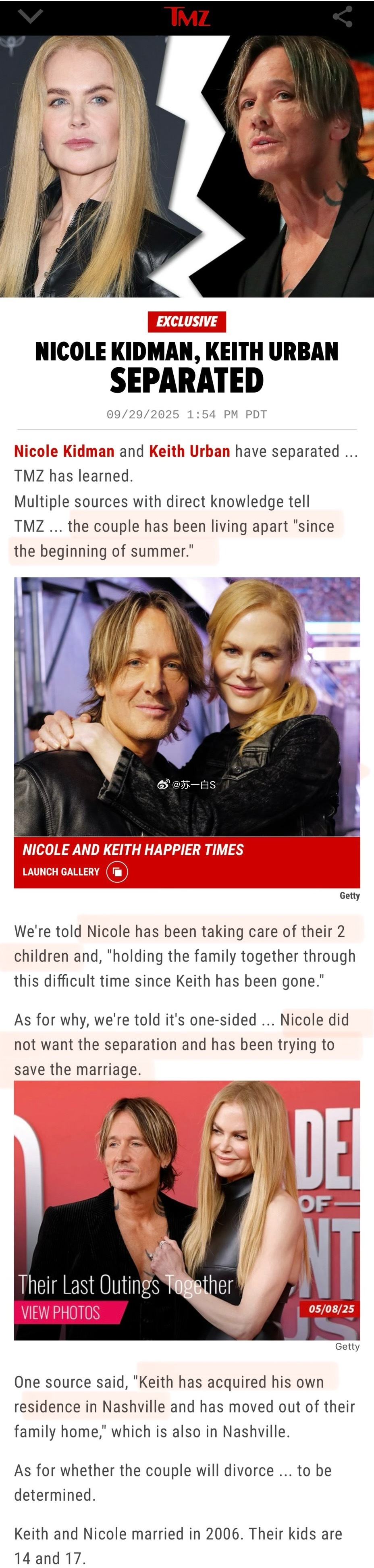 TMZ说妮可·基德曼（Nicole Kidman）跟她老公Keith Urban
