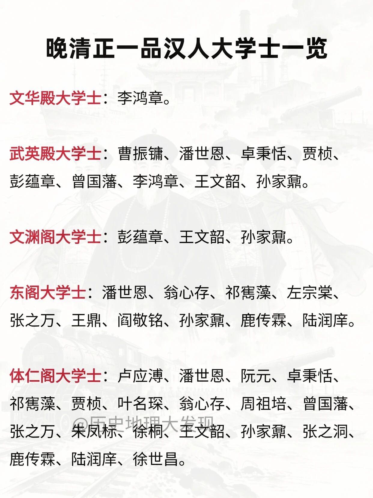 看这张晚清汉大学士名单图，感觉就像翻开了一部晚清政坛风云录。像瓜尔佳·荣禄，作为