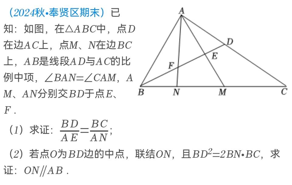 强哥数学淘金题「3」2025九上上海市期末考试相似证明题