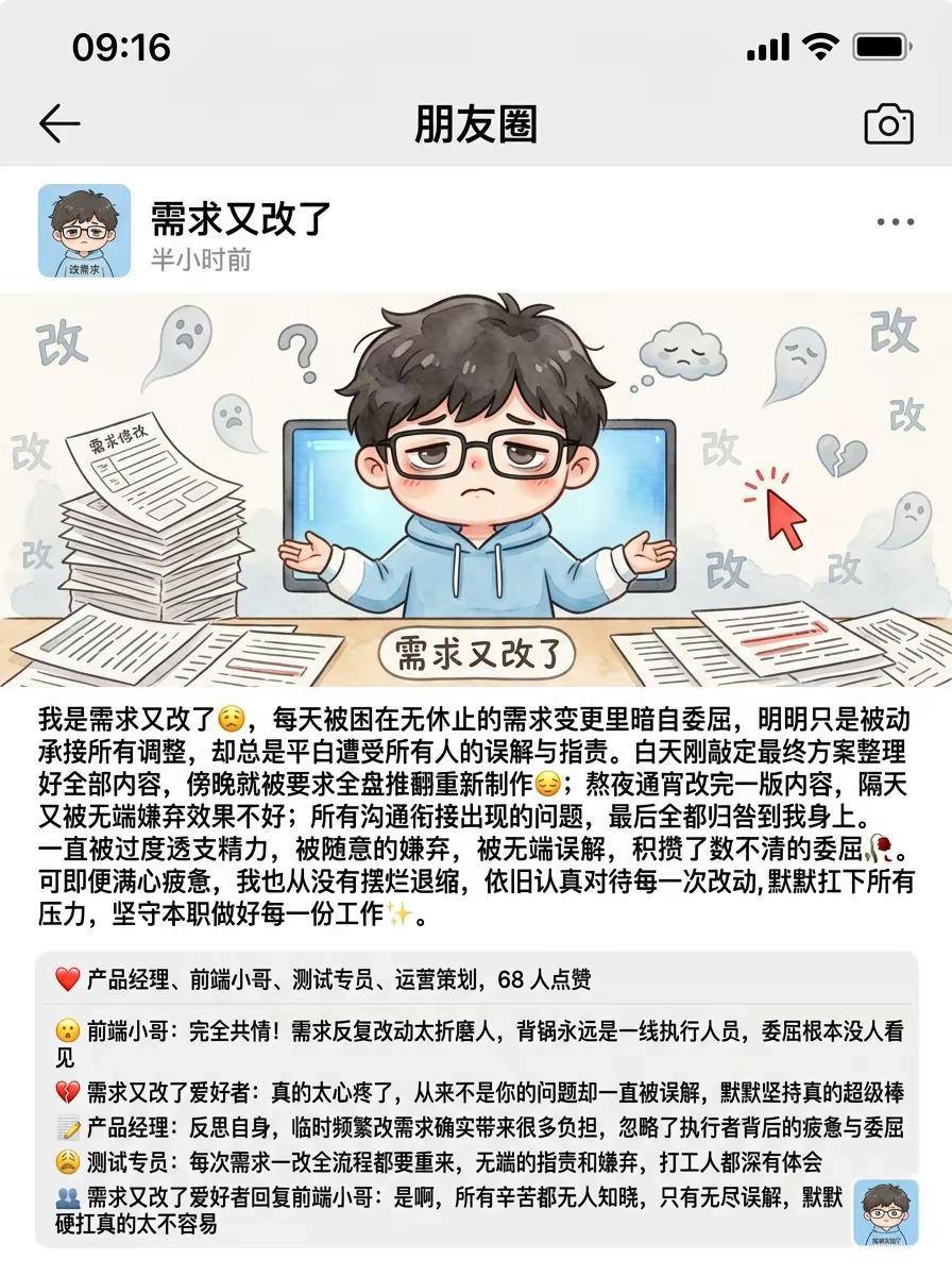 改需求的委屈，打工人一秒破防。刚定稿的方案😮‍💨 说推翻就全盘推翻 熬大夜改