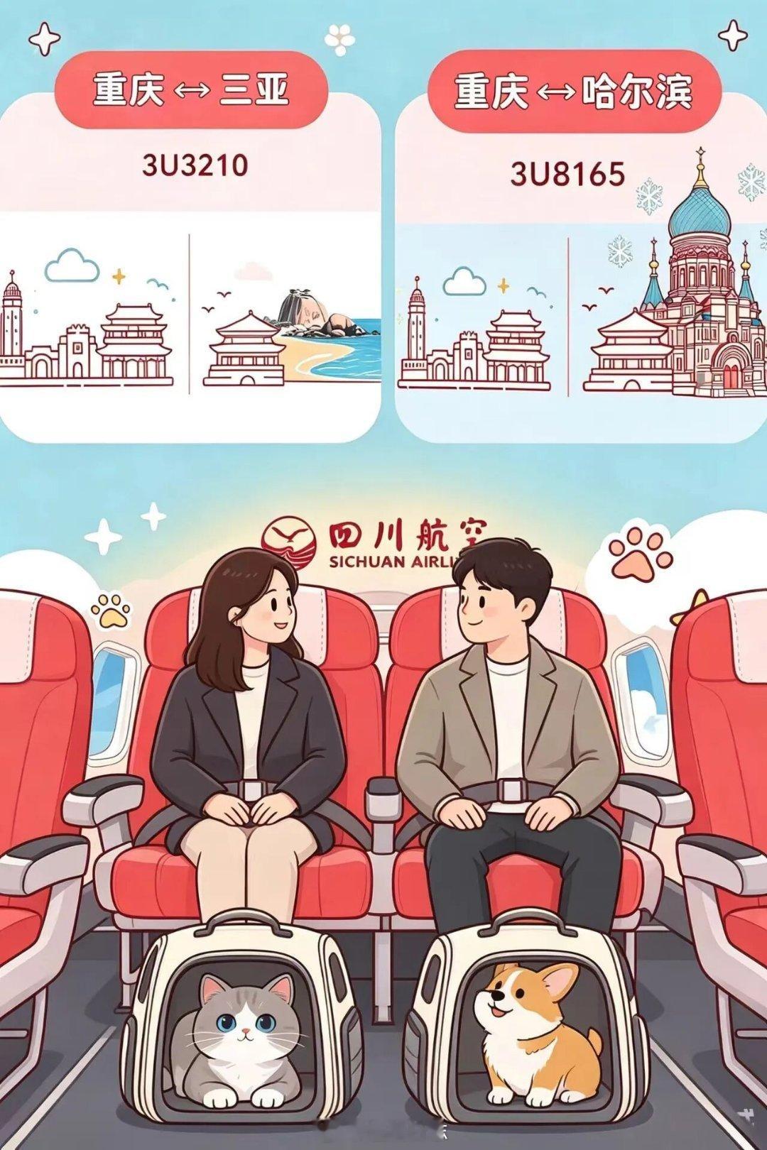 好消息：重庆出发的毛孩子们也能跟主人坐飞机进客舱了，四川航空重庆分公司自6月30