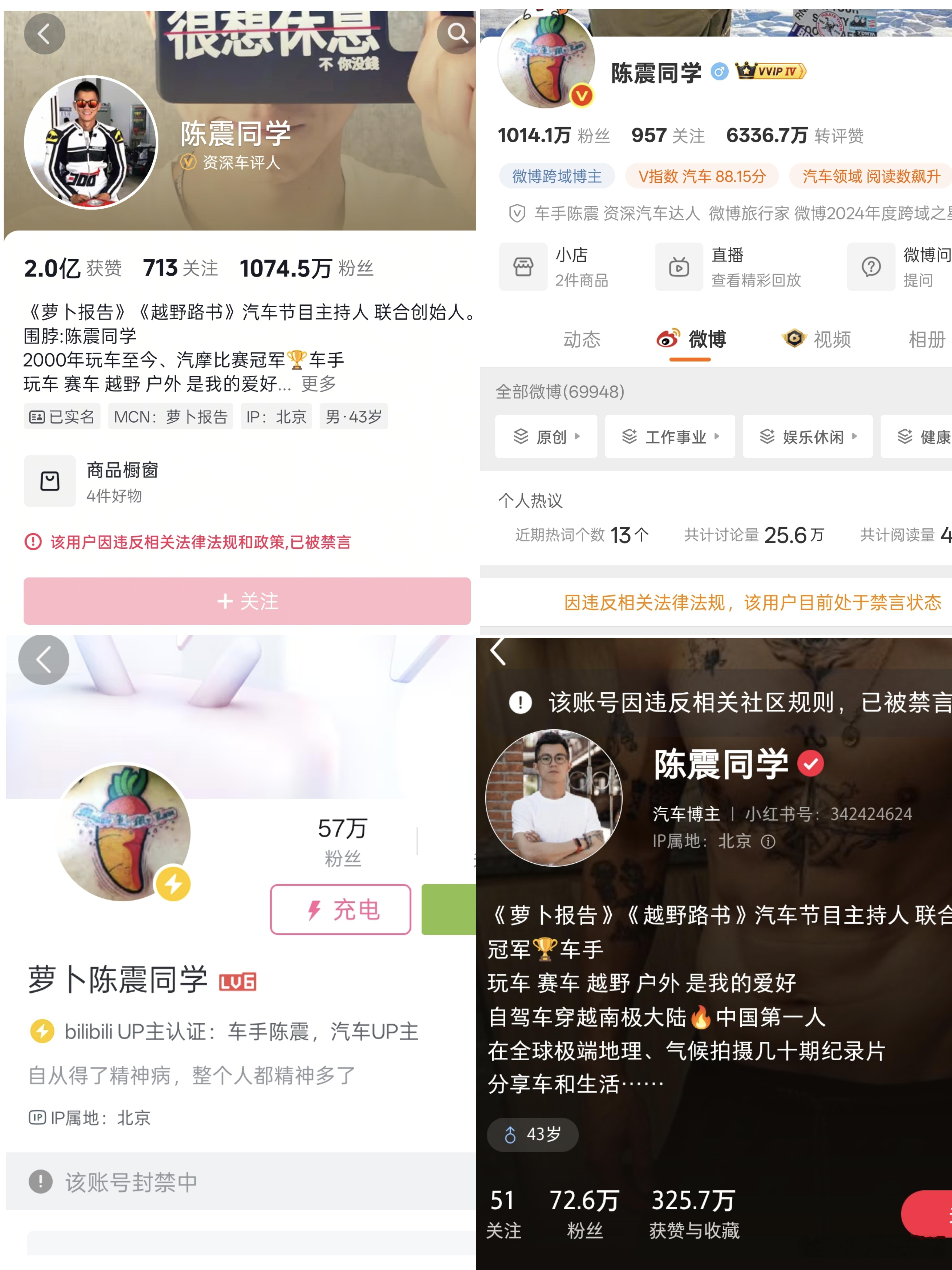 陈震老师不但大号被全网禁言，连小号也被追加禁言了，事似乎情有点严重了，搞不好要“