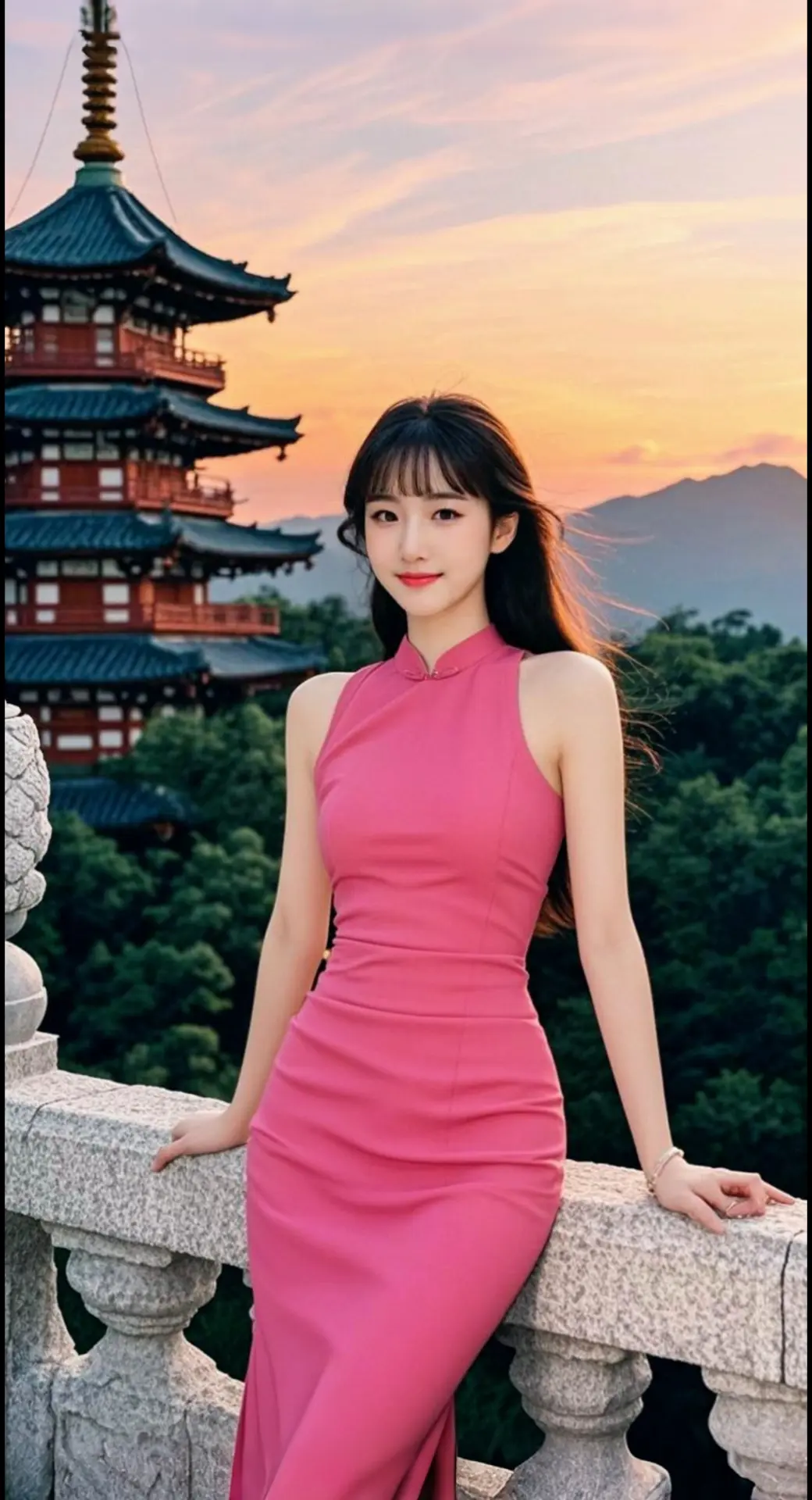 AI扩图 AI夕照美人照 ai创作