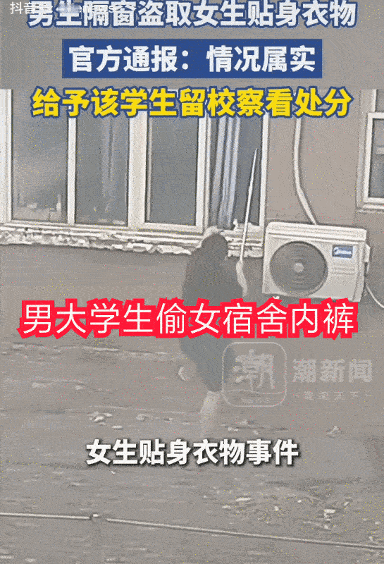“全校出名了”河南，男大学生拿着晾衣杆伸进女生宿舍，去偷内裤，甚至还闻了一下，旁