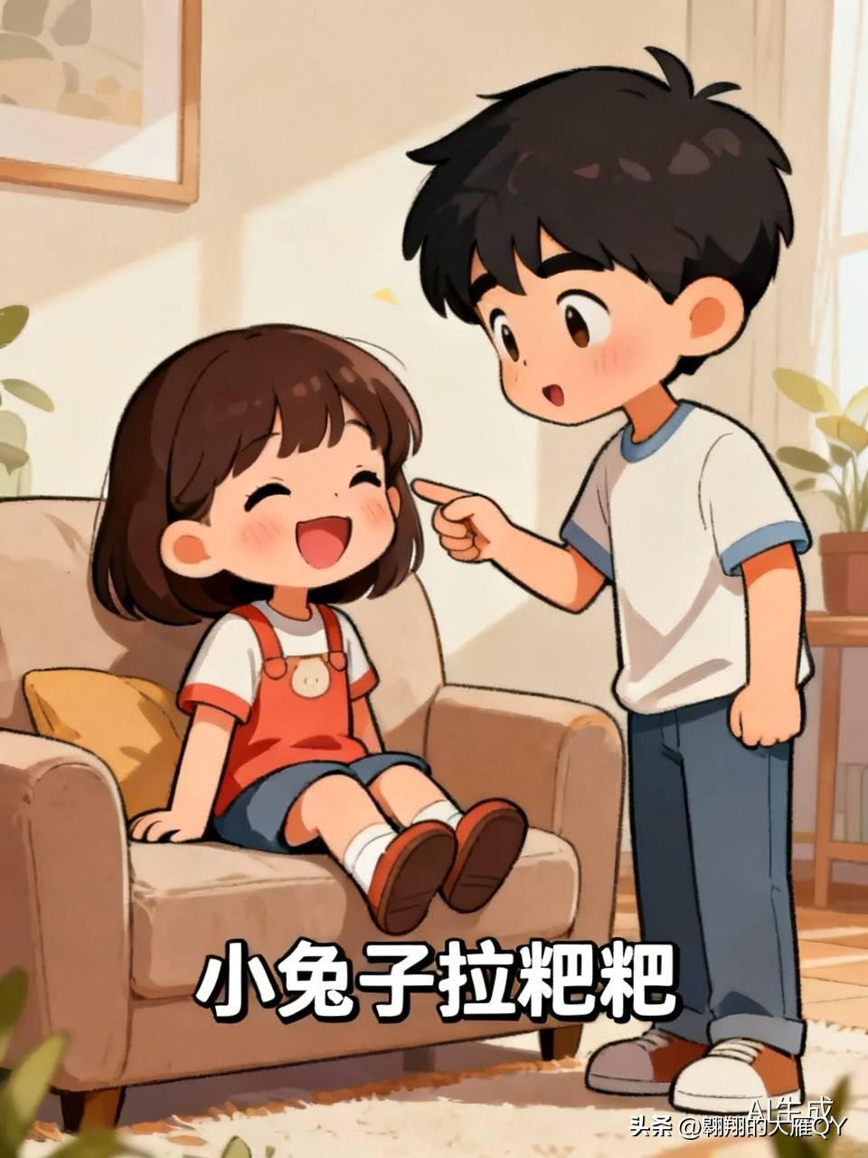 在家里，爸爸给女儿讲笑话，互相说好的，如果女儿听后笑了，给爸一百块，如果女儿没笑