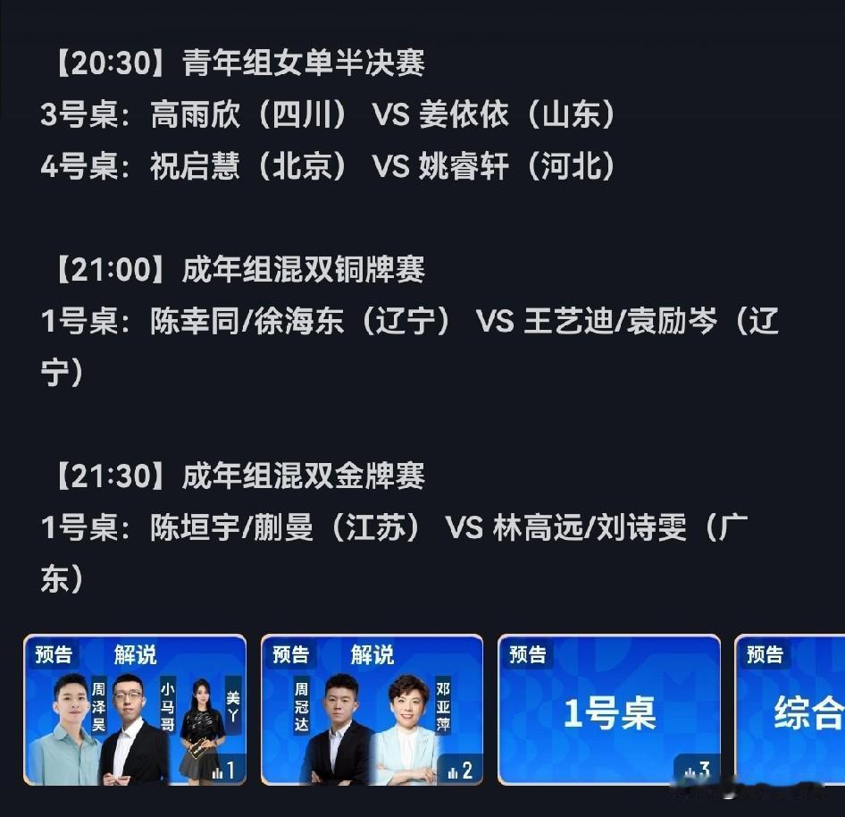 今天乒乓球，重点关注诗和远方。本人希望林高远刘诗雯今晚能夺冠。毕竟这次应该是二人