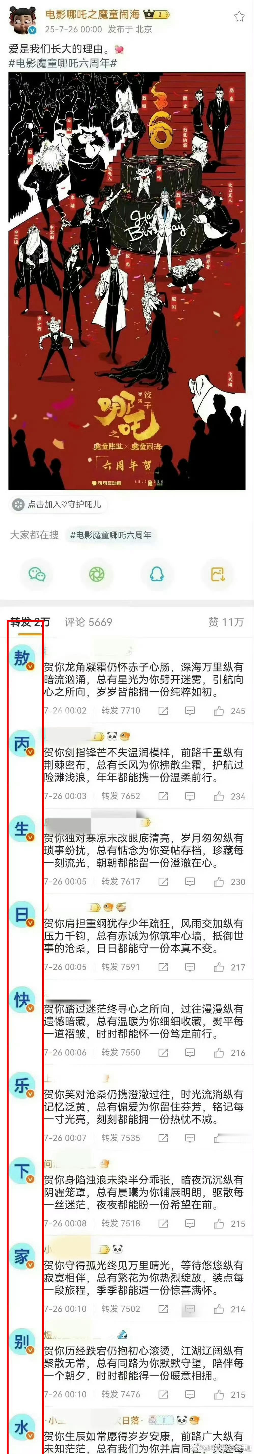 哪吒官博评论区，敖丙粉丝在排字[哆啦A梦害怕] ​​​