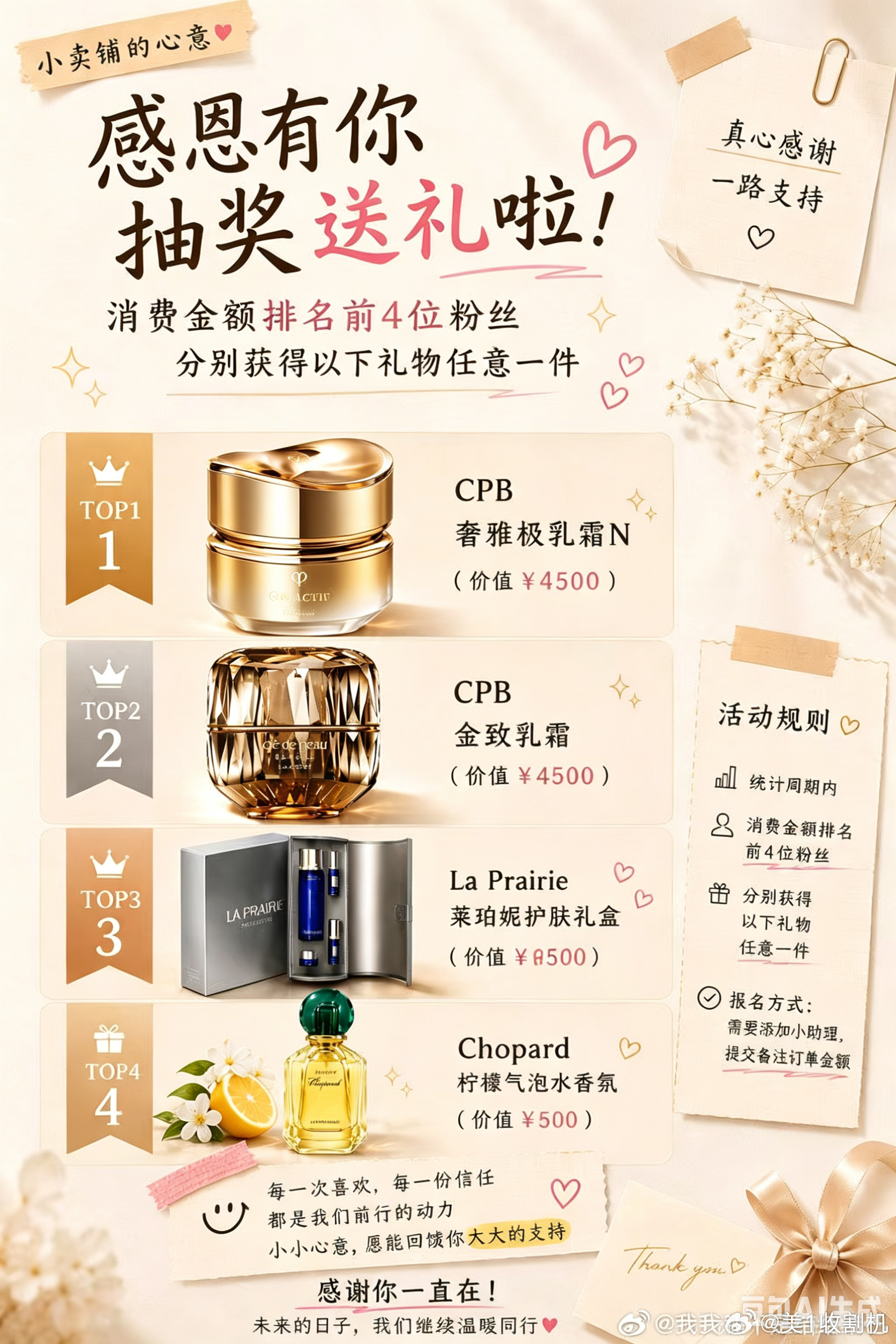 消费前4🙉还是很划算吧～前三的奖品基本比消费金额贵