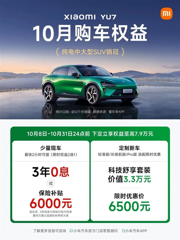 小米汽车10月限时购车权益重磅发布！现车2小时速提，选装限时“骨折价”，至高可享