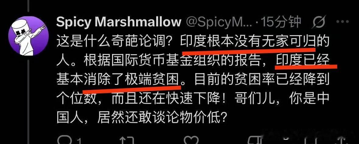 印度人的自信，印度根本没有无家可归的人。根据国际货币基金组织的报告，印度已经基本