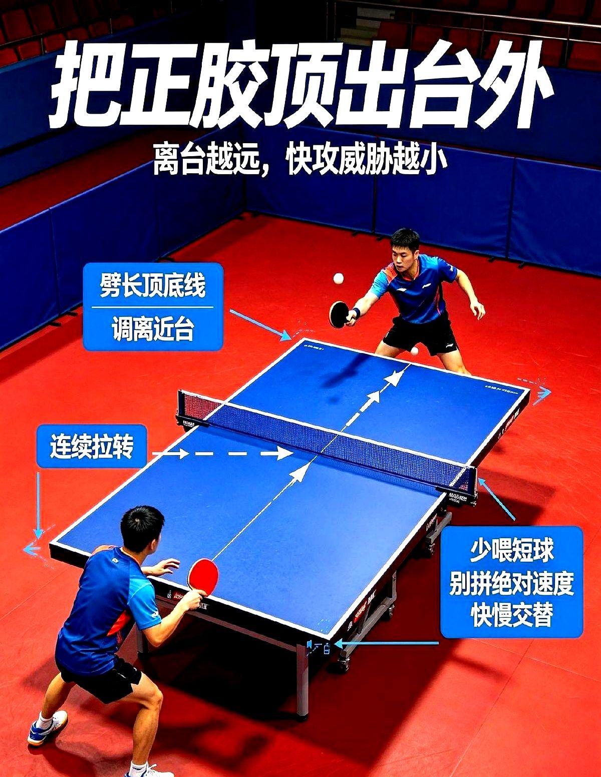 球馆里碰见正胶大爷，你越发力死得越快。

对面球拍一板脆响，球像砸在棉花上一样往