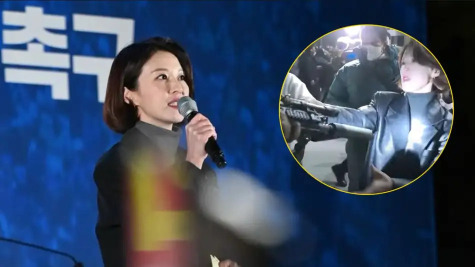 昨夜，韩国国会议员安桂玲(Ahn Gwi-ryeong)试图抢走一名士兵的武器，