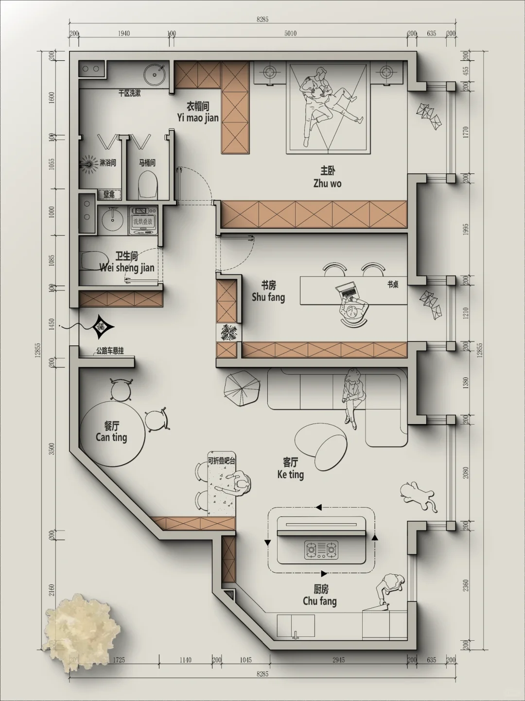 🍁户型改造丨89m²两室两卫两人居住