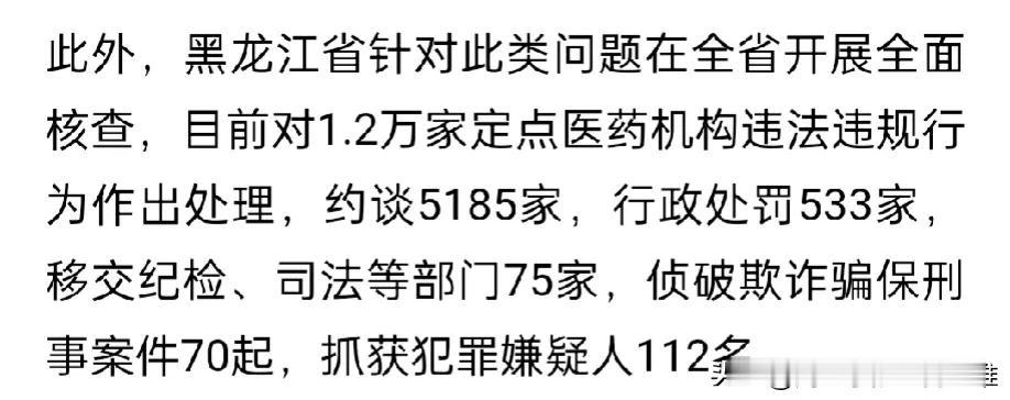 先看看这串数字，这只是一个省而已，放眼全中国呢。

黑龙江对1.2万家定点医药机