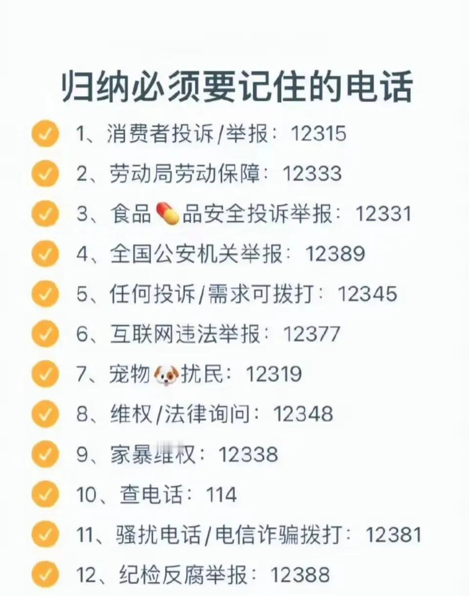 必须要记住的电话号码