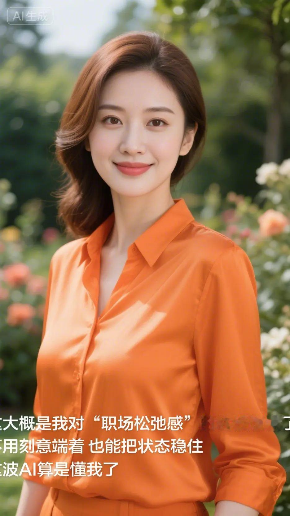 快来看我在即梦创作的AI作品橙衫佳人花园写真即梦AI