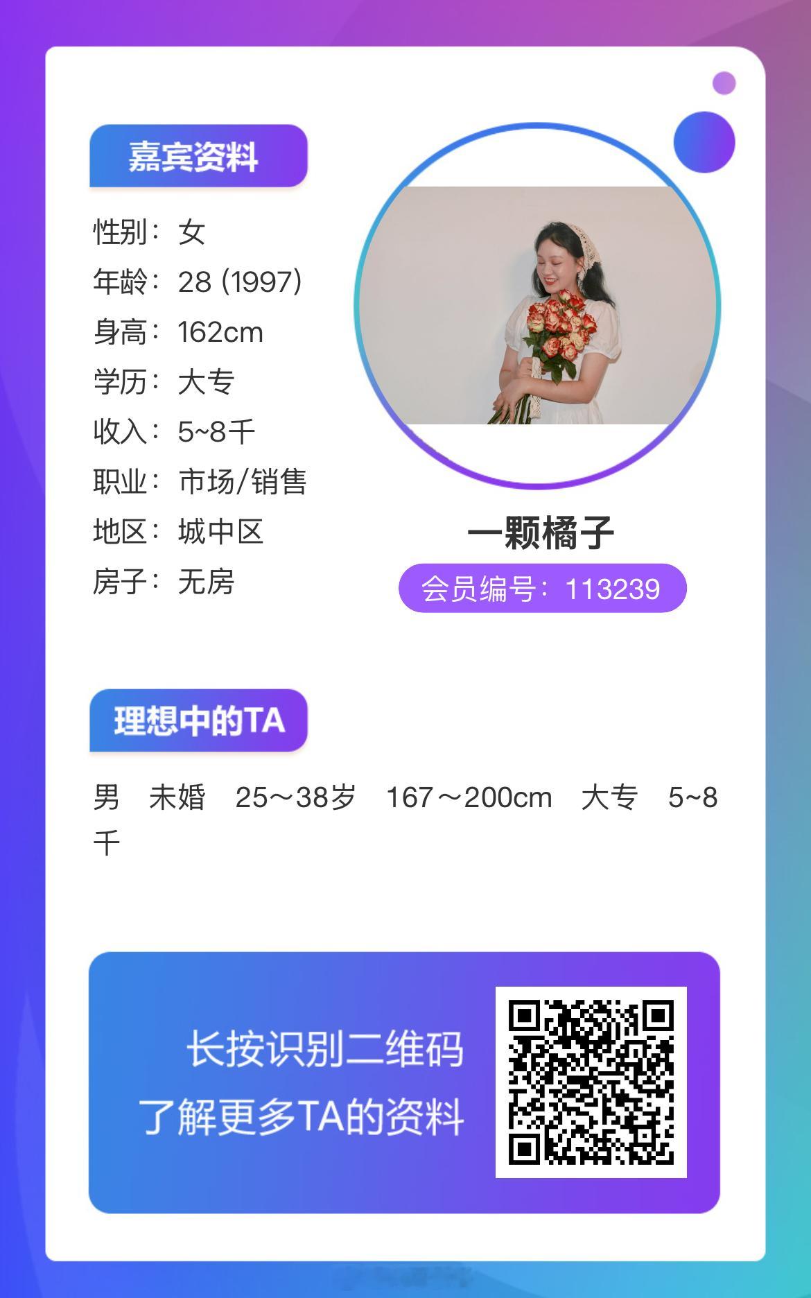 113239女嘉宾：97年，身高162，详情如下↓ 