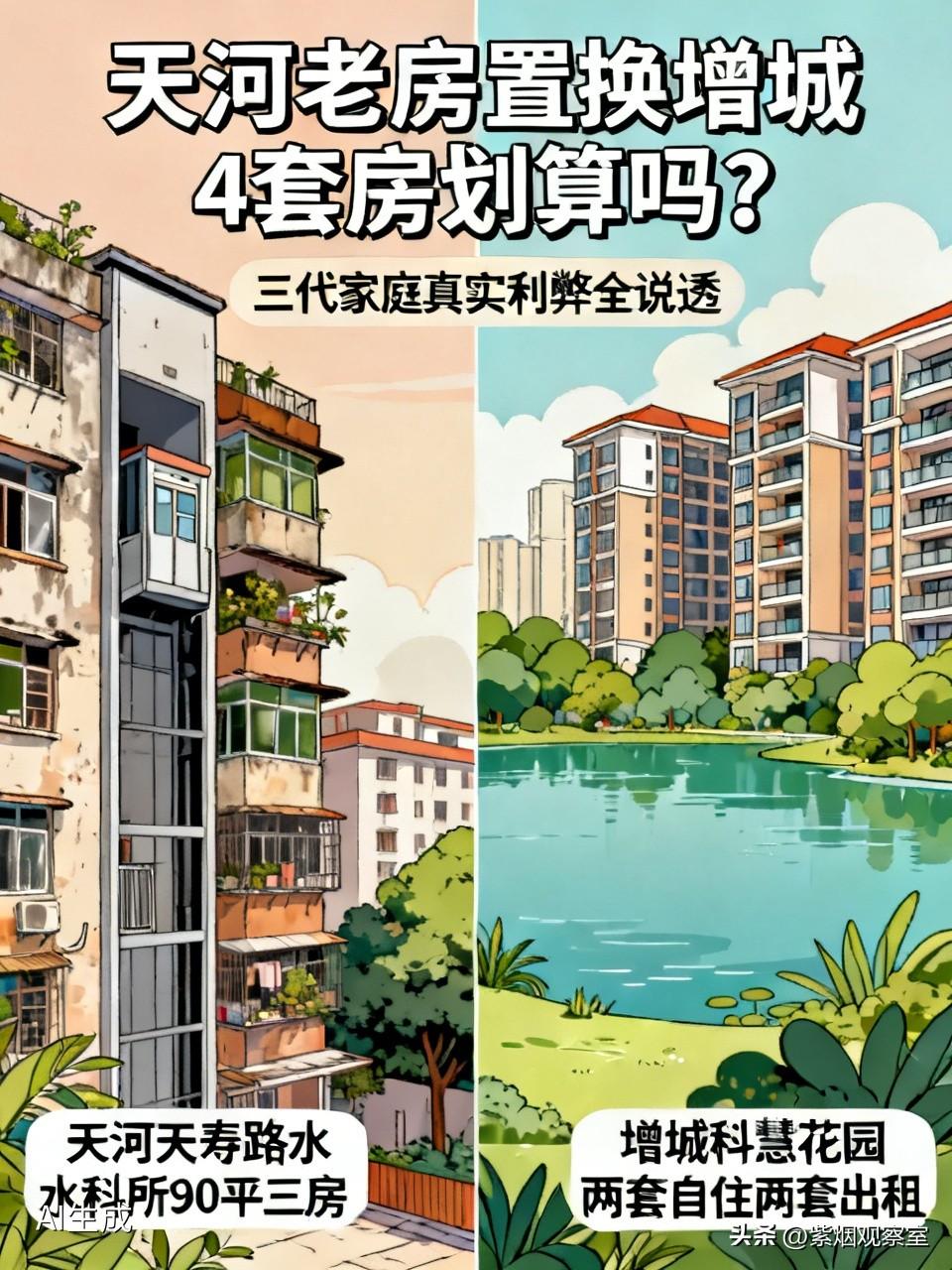 天河老房置换增城4套房划算吗？三代家庭真实利弊全说透
 
家住天河天寿路水科所，