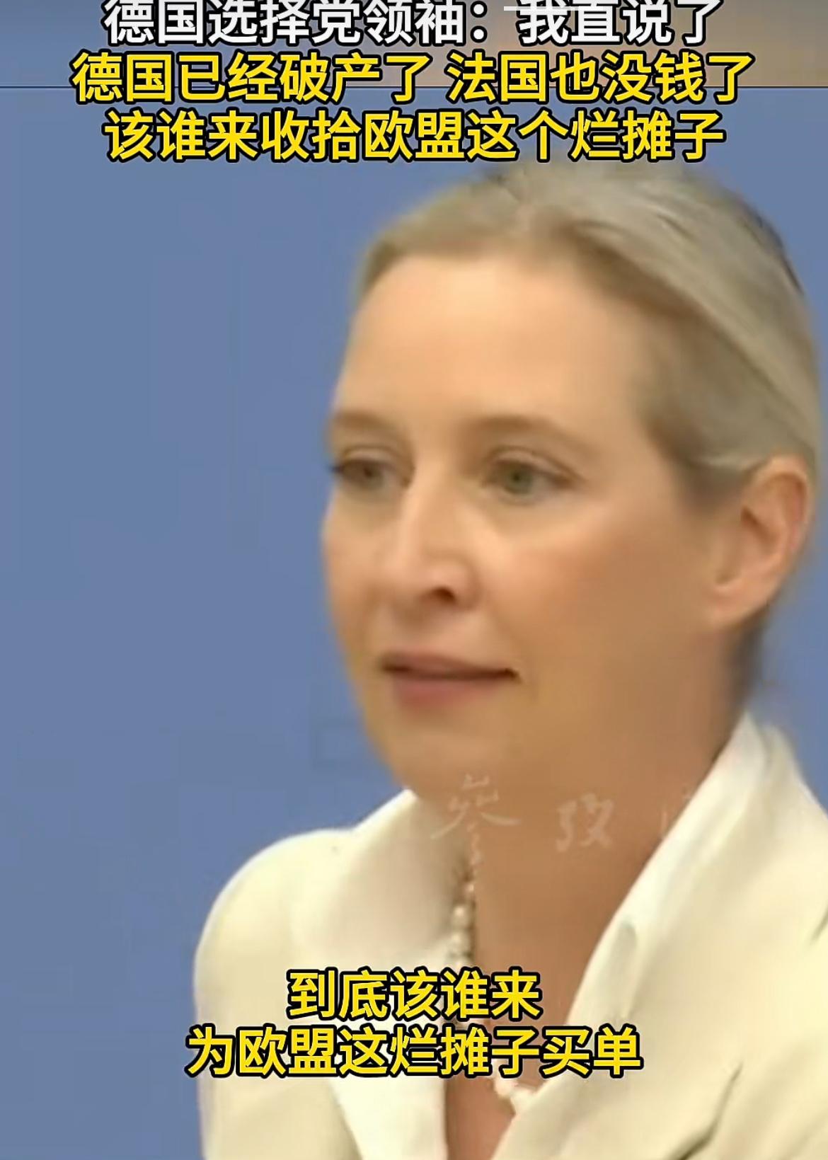 德国选择党领袖：德国已经破产了，法国也没钱了，谁来为欧盟收拾这些烂摊子

这就是