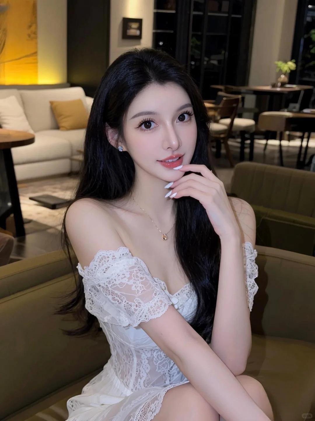 充满了女性光辉的时尚少女，小臂玉筋像鲜藕抽丝的细络，隐于白皙肌理之下，抬臂时轻凸