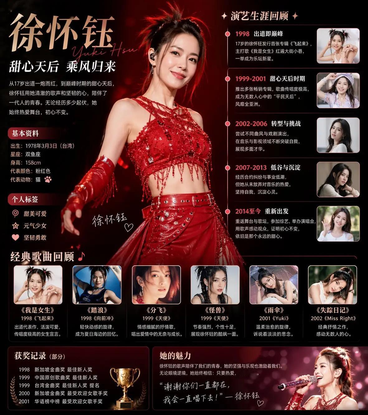 17岁横空出道，以一首《我是女生》红遍亚洲

大红大紫的时侯徐怀钰曾经一个人养活