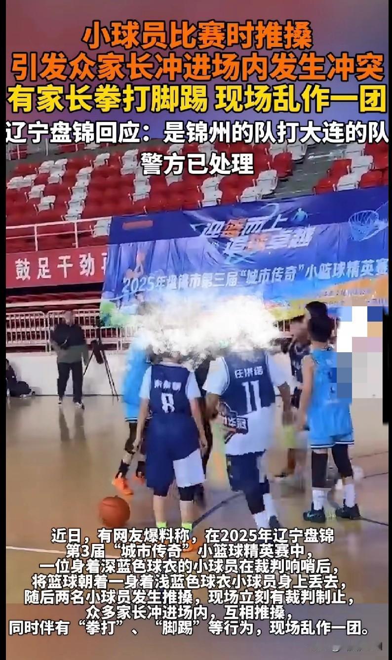 家人们快来看这离谱事！辽宁盘锦一场小篮球比赛直接打成“全武行”了！
 
小球员赛
