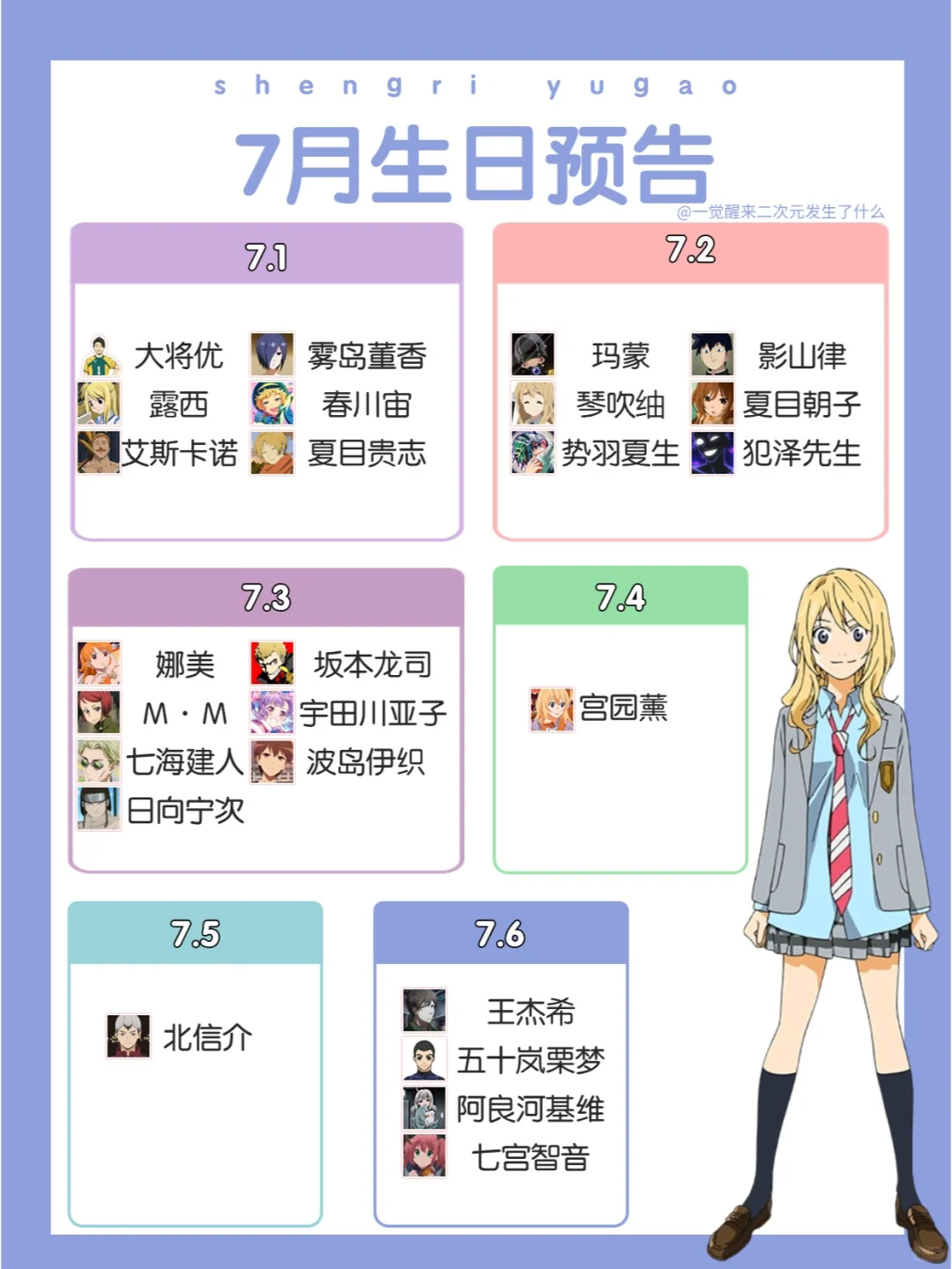 7月二次元角色生日预告如约而至，快来看~