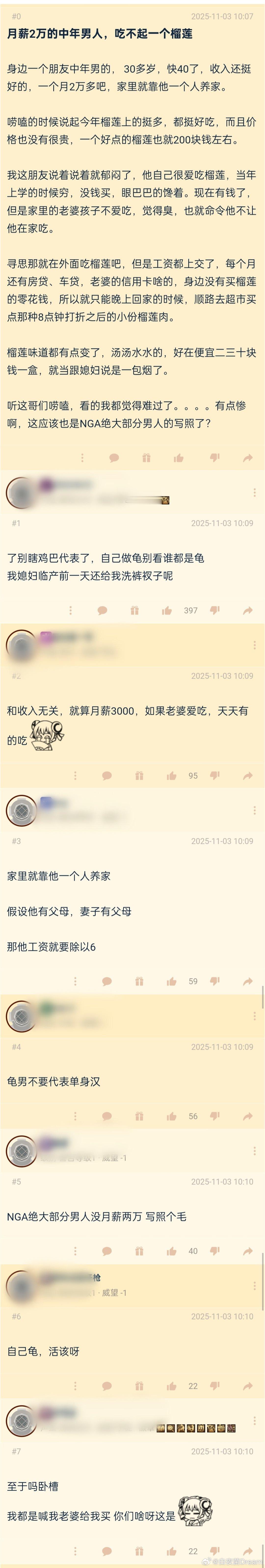 月薪2万的中年男人，吃不起一个榴莲？[流汗][流汗] ​​​