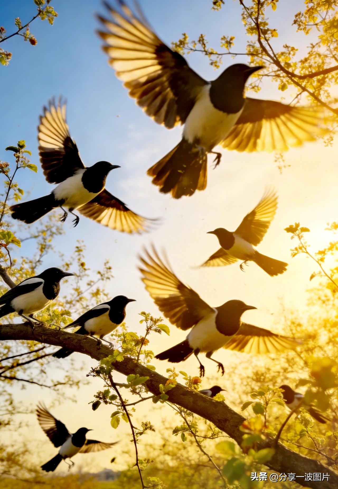 喜鹊翩翩从天降，
万般喜气入家门。
一接平安，二接好运，三接喜事，
全年顺风顺水