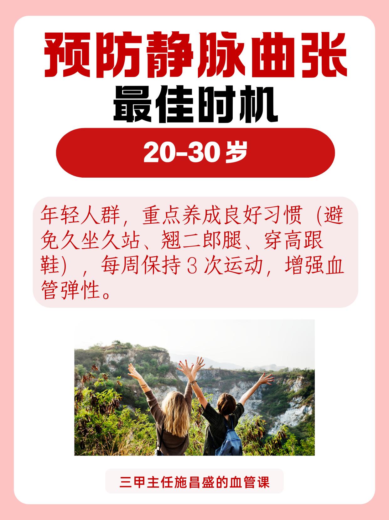 预防静脉曲张最佳时机。不同年龄段重点不同