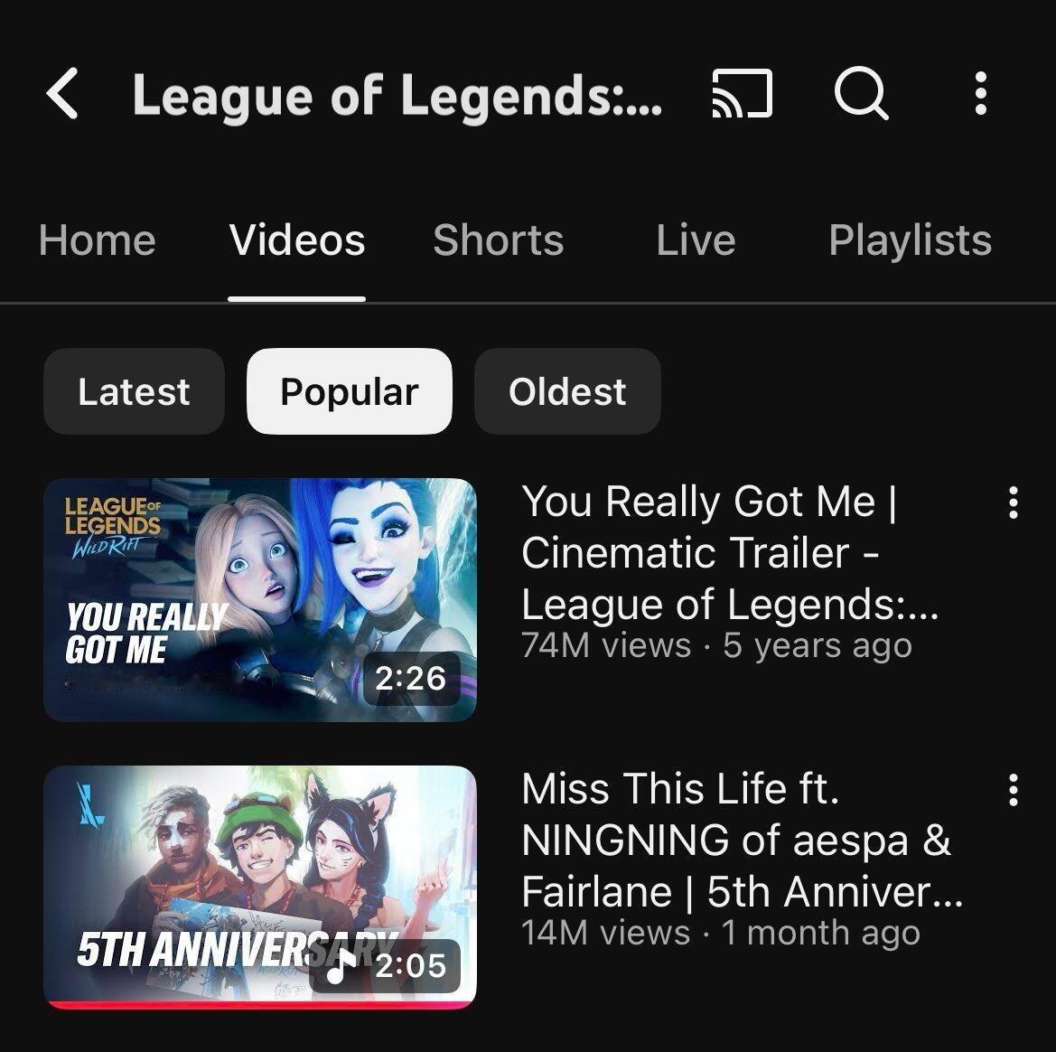 宁艺卓合作曲英雄联盟油管视频热度第二 