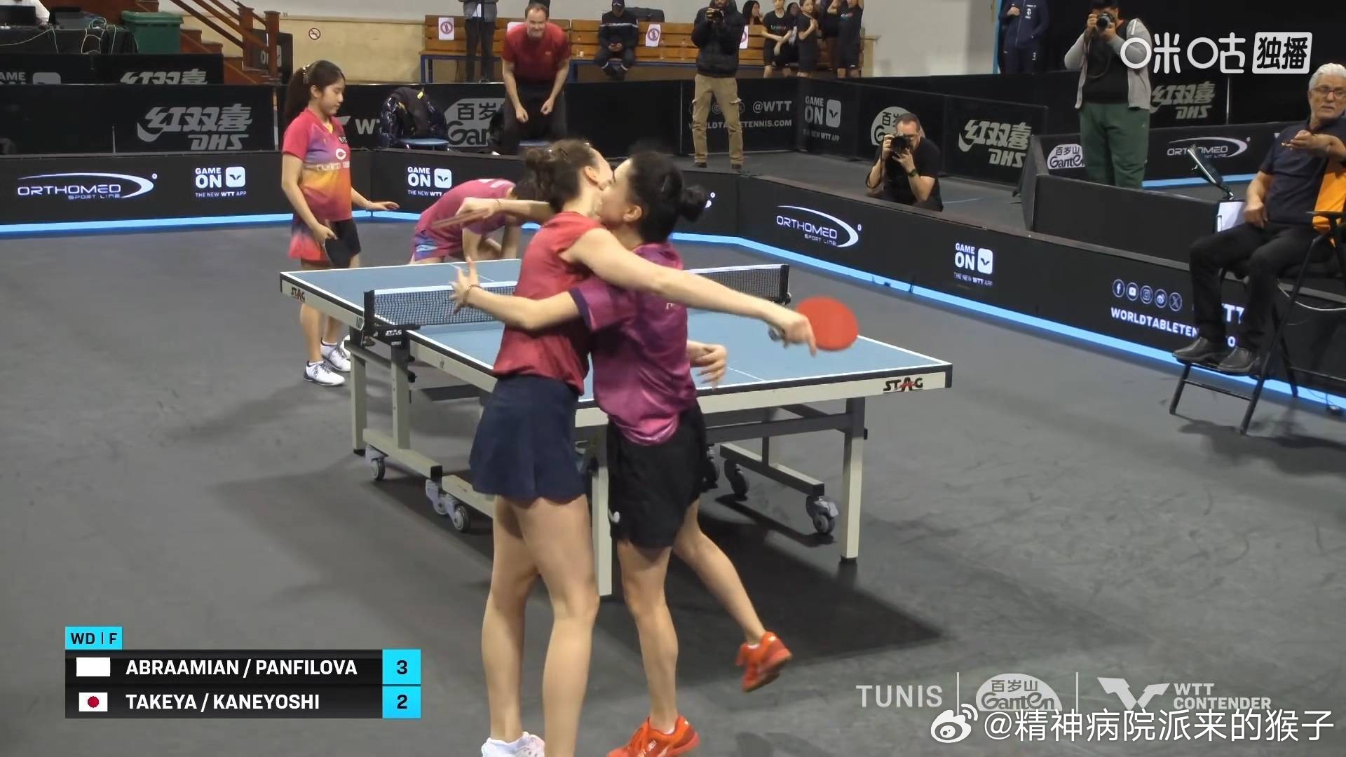 亚伯拉罕潘菲洛娃3比2兼吉优花竹谷美凉（8，7，-9，-11，5）获得2026W