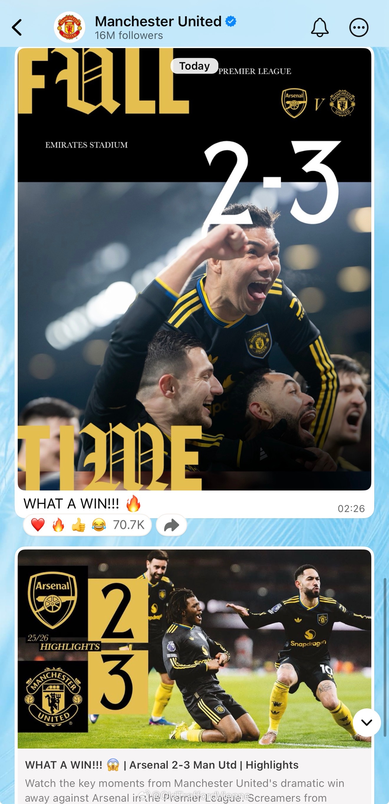 啊啊啊啊啊！灭阿森纳的必需是曼联！只能是曼联！哈哈哈哈哈哈阿森纳2比3曼联