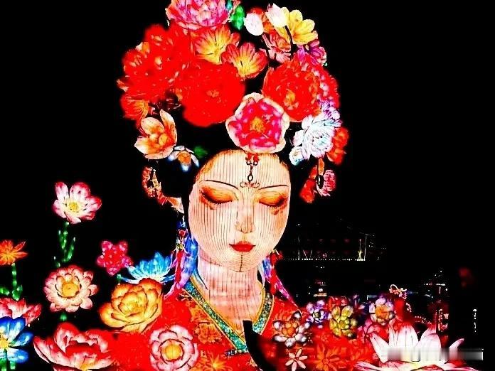 长安盛景绽春情，芙蓉花灯耀夜明。西安游玩随拍