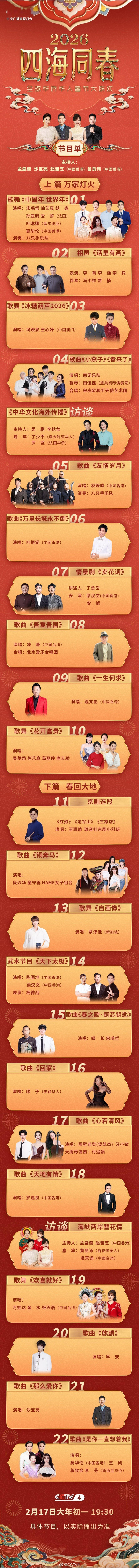 2026总台侨晚节目单2026总台侨晚全球华侨华人春节大联欢﻿ 2026总台侨晚