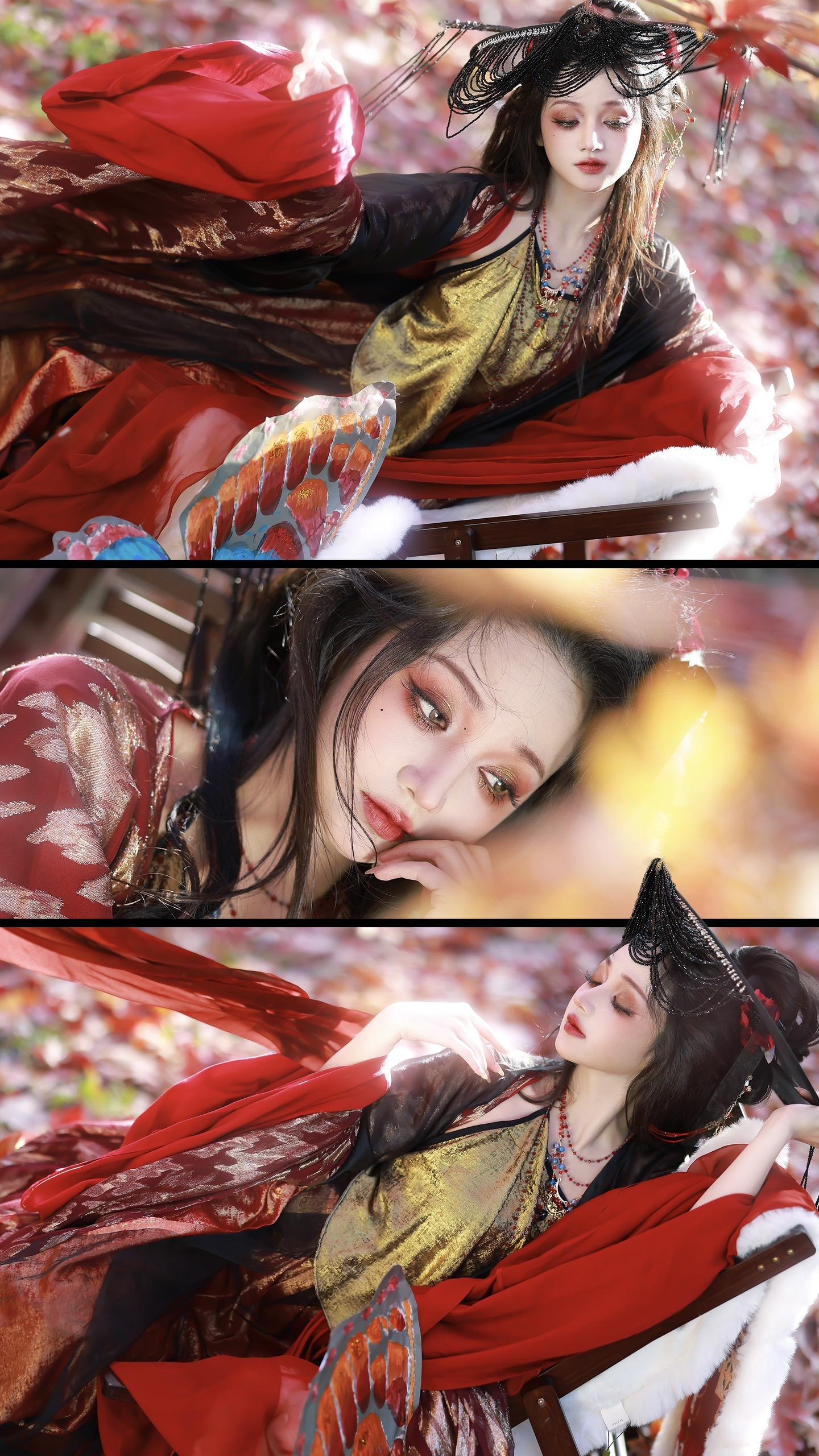 “深红似落花”🧚‍♀️：  💄：  👗