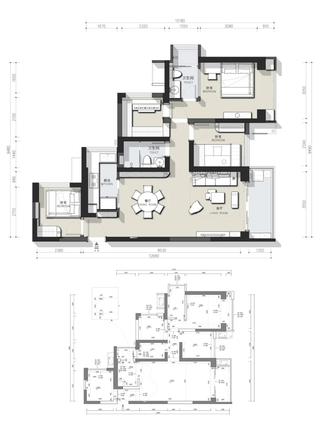 户型优化/小户型三居室平面方案设计