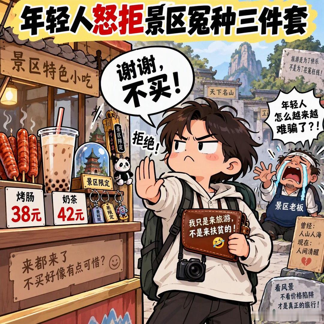 年轻人开始不买景区冤种三件套了以前逛景区，主打一个“来都来了”；现在逛景区，主打