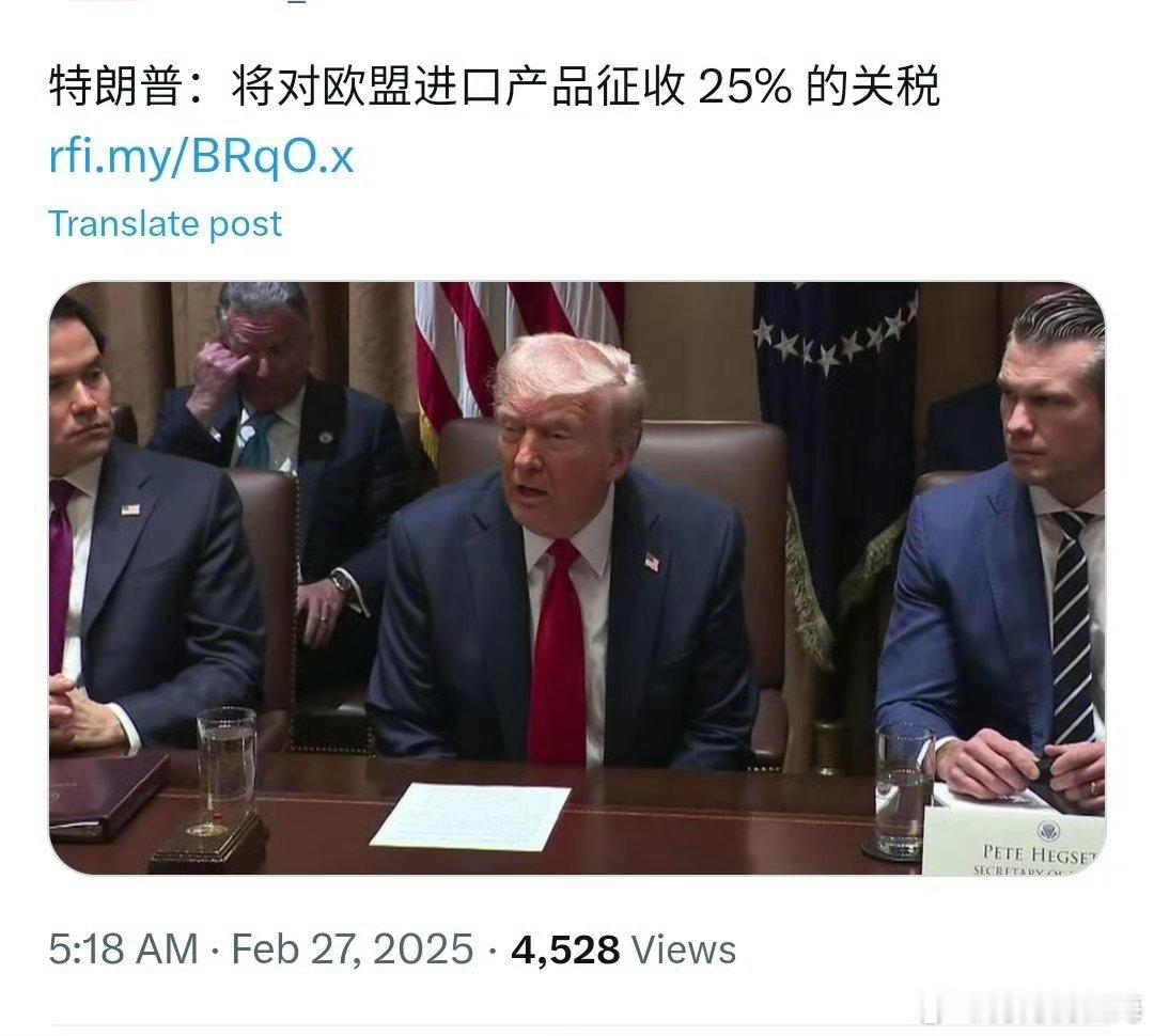 【 特朗普称欧盟占美国便宜 】特朗普： 美国将对欧盟征收25%关税 马克龙又白跑