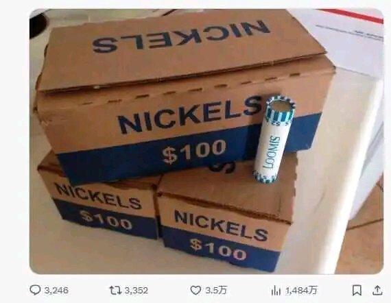 美国35岁金融从业者凯尔·米切尔火了，他囤了500万枚5美分硬币，重近30吨，价