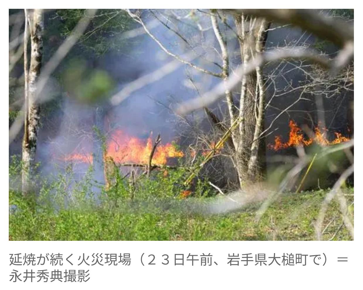 日岩手县地震海啸山火接踵而至
据《读卖新闻》4月23日报道：岩手县大槌町有两处发