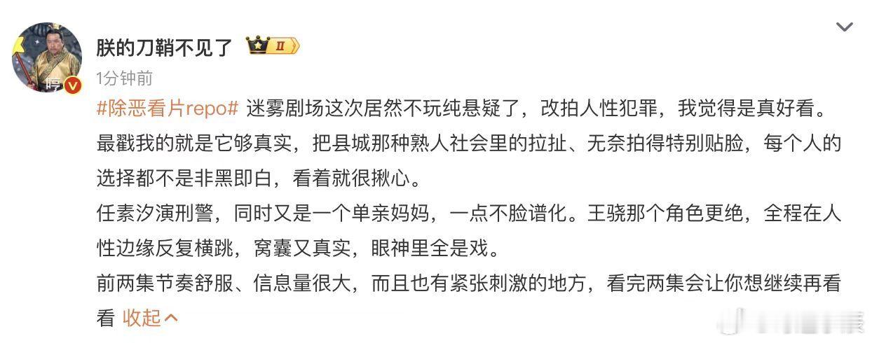 除恶看片repo越看越期待！细腻刻画复杂人性，犯罪剧情悬念十足，想看的心到达了巅