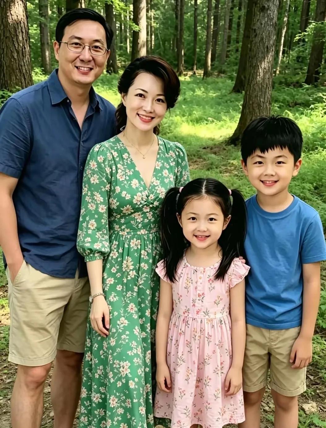 颜值超高的一家四口，夫妻俩男俊女俏，儿女双全。孩子们继承了夫妻俩的优点，实在太会