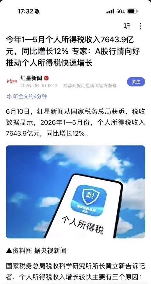 专家说A股行情推动了个人所得税上涨、难道炒股的都挣到钱了？