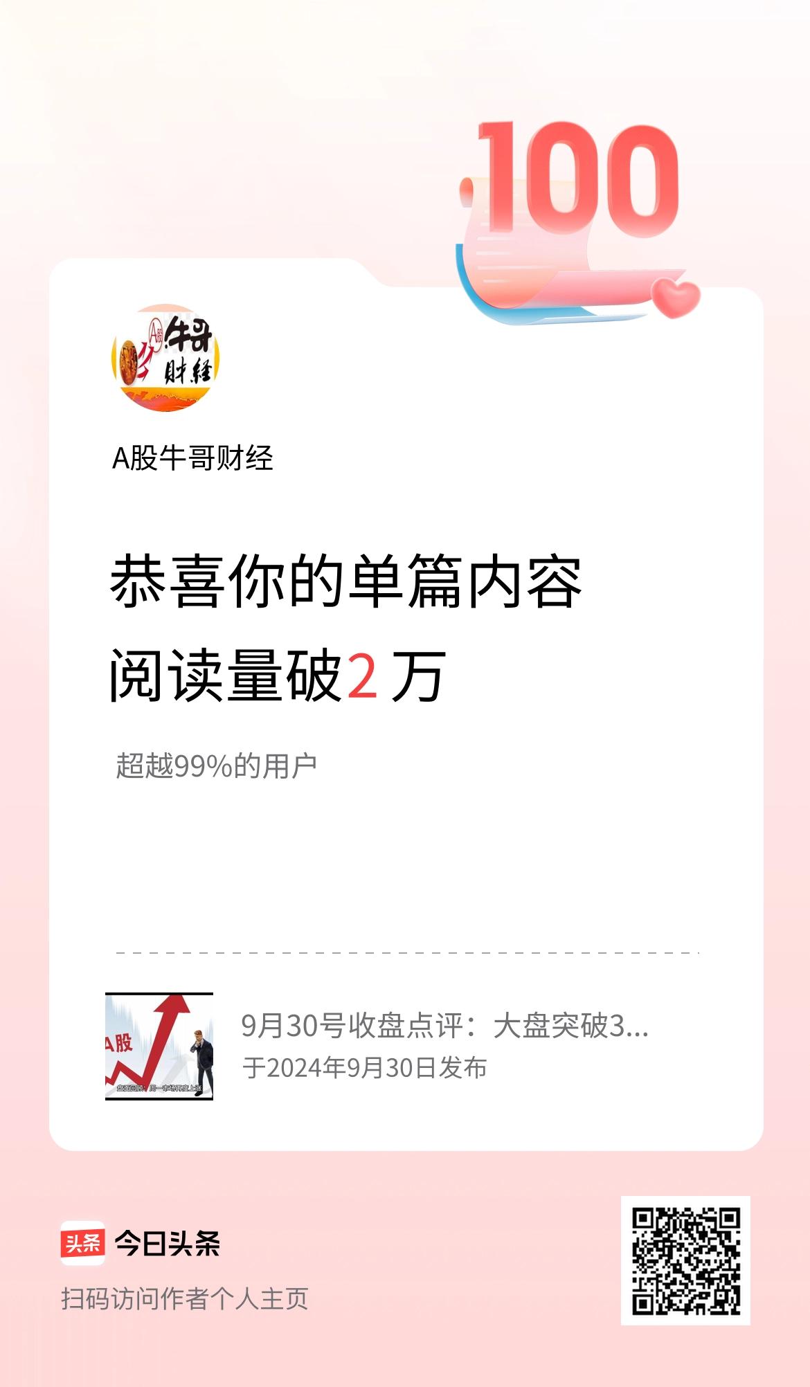 单篇内容获得阅读量破2万啦！