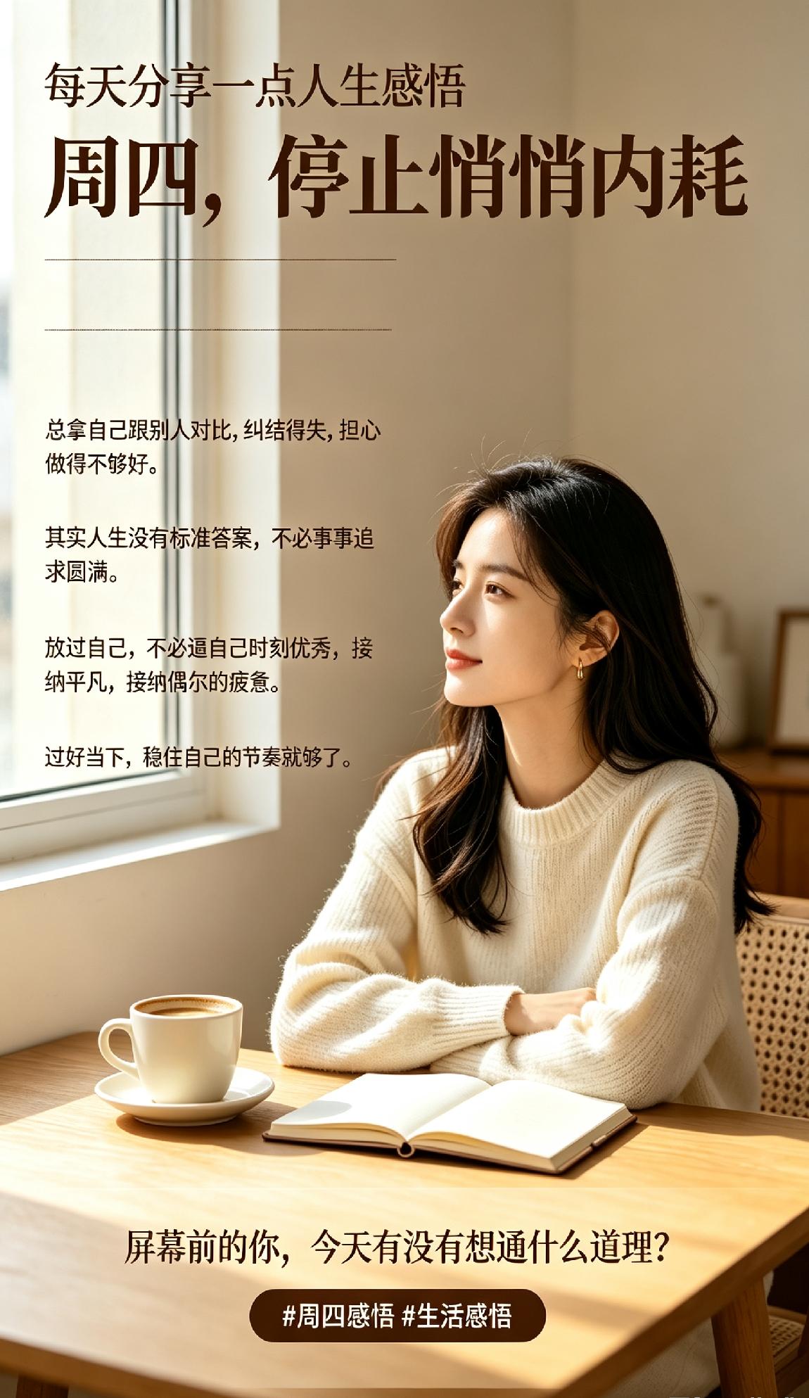 ＃
周四，工作生活忙忙碌碌，是不是很多人都在悄悄内耗？
总拿自己跟别人对比，纠结