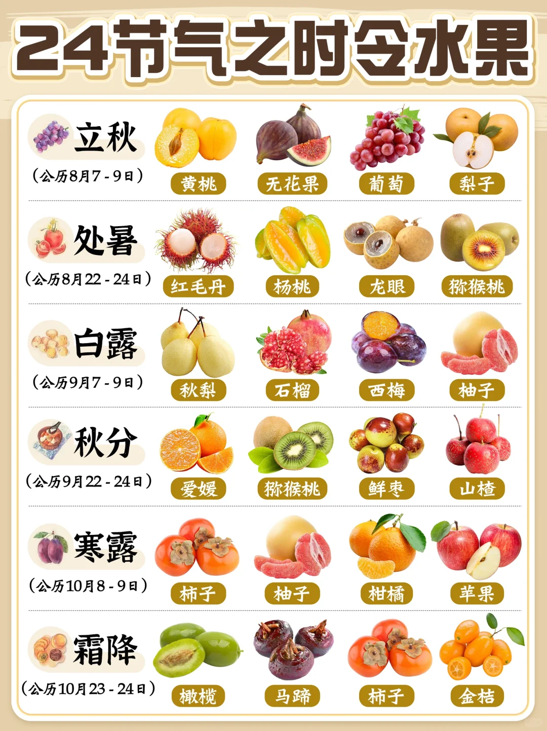二十四节气之应季水果表|春夏秋冬时令水果